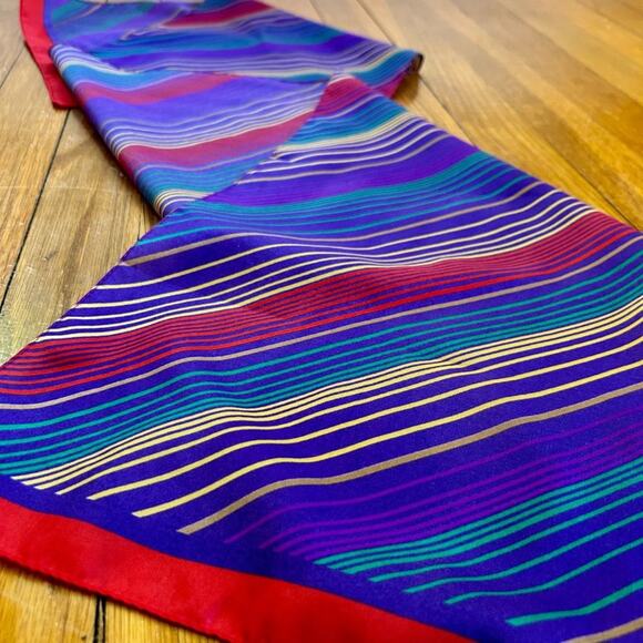 Vintage Women's Purple Striped Fashion Scarf Head Wrap Made in Italy - Picture 8 of 11